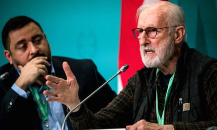 Actor James Cromwell, with campaign director for the international activist group Avaaz, Oscar Soria