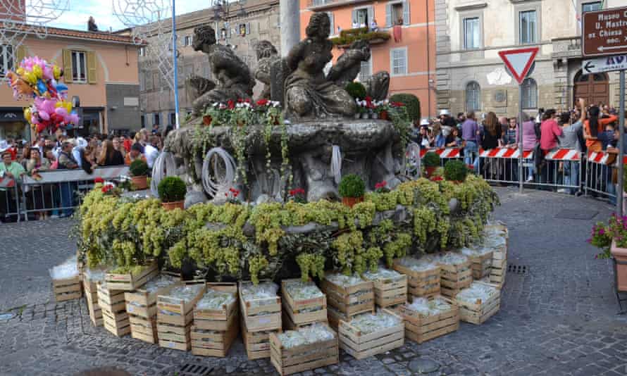 Sagra dell’uva Marino, Italy. Fountain in the town square