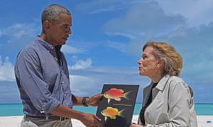 Barack Obama receives a photograph of the Tosanoides obama reef fish from ocean explorer Sylvia Earle last year.