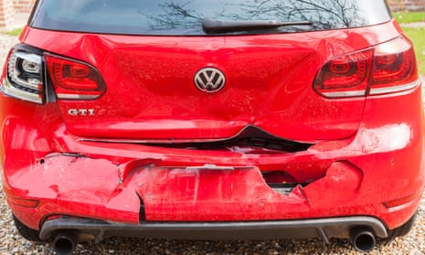 Volkswagen Golf GTI damaged in rear collision.