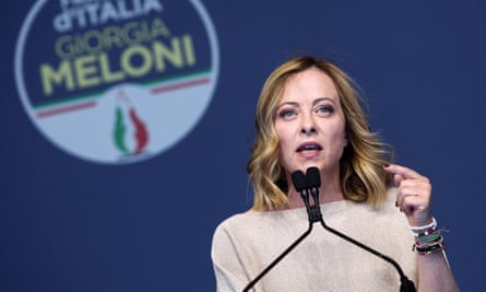 Giorgia Meloni speaking at a rally