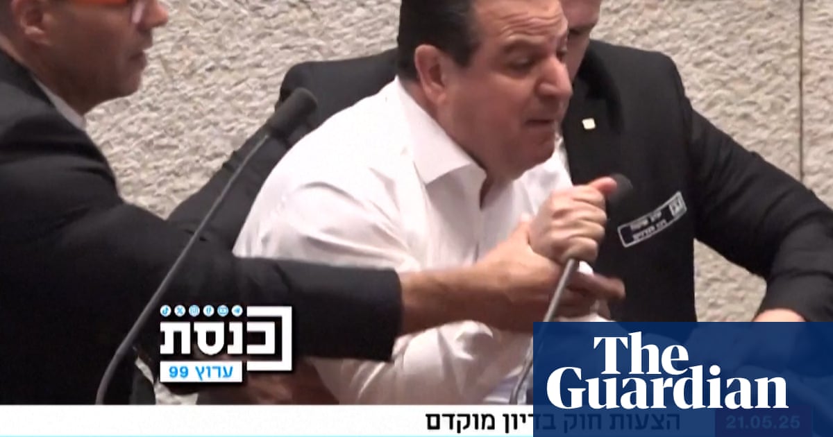 Israeli opposition MP forcefully removed from podium after condemning Gaza war – video