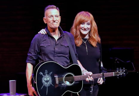 Bruce Springsteen and Patti Scialfa take a bow during reopening night of ‘Springsteen on Broadway’ for a full-capacity, vaccinated audience at St James Theatre in New York City Sunday night.