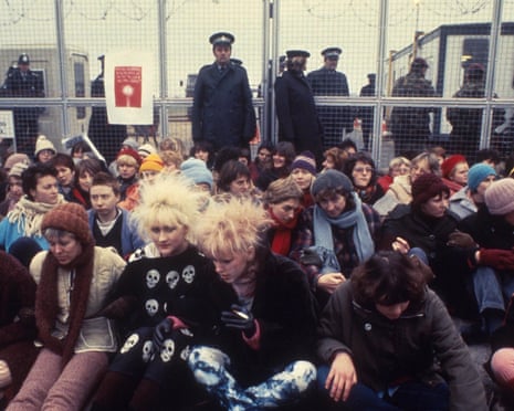 Anti-nuclear protesters outside the gates of Greenham Common airbase in November 1983.