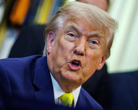 Donald Trump speaking to reporters in the Oval Office on Thursday.