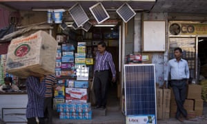 Solar panels for sale at a market in New Delhi