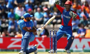 Indian Vijay Shankar is being held at LBW by Rahmat Shah of Afghanistan.