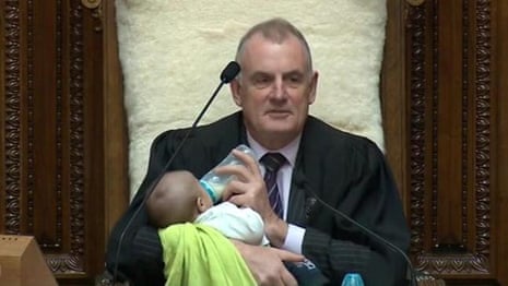 New Zealand speaker feeds MP’s baby during parliament debate – video