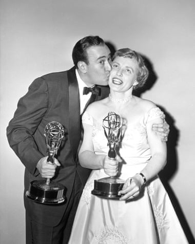 Carl Reiner, winner of best supporting actor for Caesar’s Hour, with Carroll, winner of best supporting actress for Caesar’s Hour, at the Emmy awards in 1957.