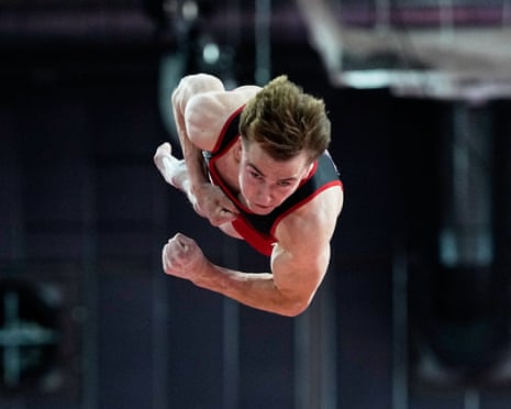 Felix Dolci of Canada competes in the men's vault final