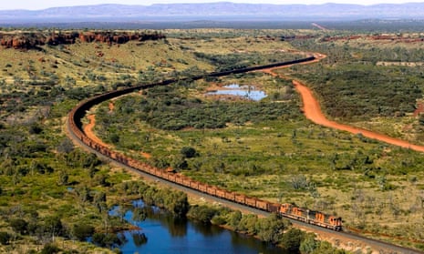 A train loaded with iron ore from a BHP mine in the Pilbara region of Western Australia.