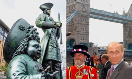 The statue of Peter the Great in Deptford and Putin during his London visit 2003
