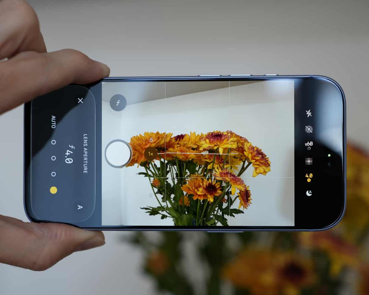 The iPhone 18 Pro camera app showing the new aperture control settings