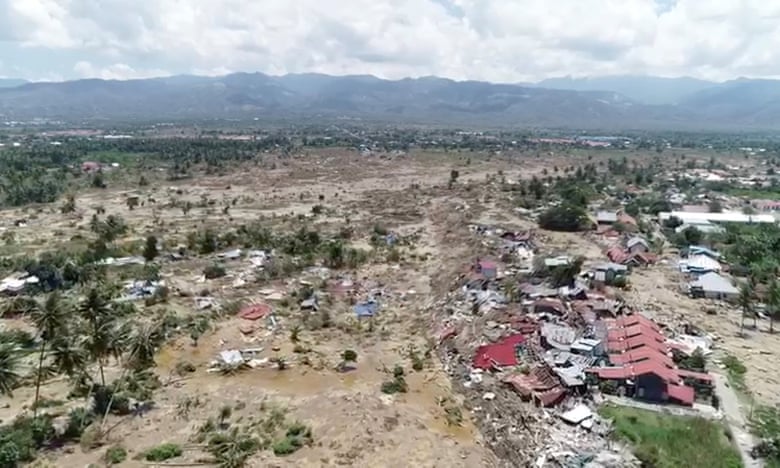 Footage taken from a drone on Sunday shows the extent of the damage wrought in Palu by the earthquake and tsunami. Photograph: Social Media/Reuters