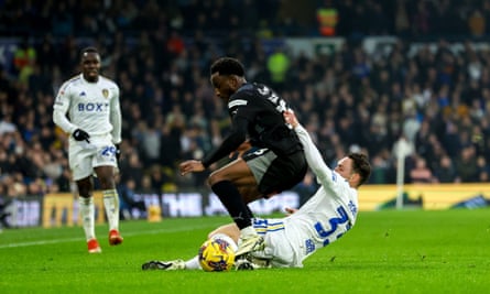 Leeds United v Rotherham United on 10 Feb: Leeds defender Connor Roberts makes a tackle