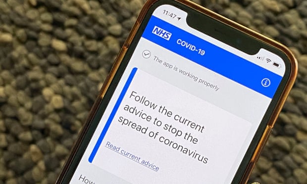 The NHS contact tracing app displayed on a smartphone