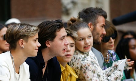 David Beckham attended the show with their children Romeo, Brooklyn, Cruz and Harper, joined by Vogue’s Anna Wintour