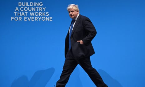 Boris Johnson at the Conservative conference in 2017, a few days after Britain’s then foreign secretary was accused of encouraging Islamophobia in his Telegraph column.