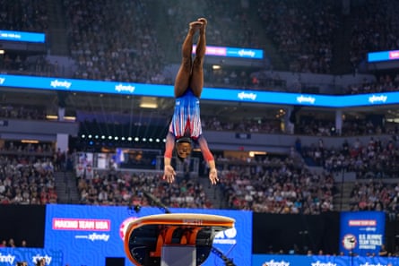 Simone Biles competes on the vault at the US Olympic trials in June