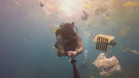 'So much plastic!': British diver films deluge of waste off Bali – video 