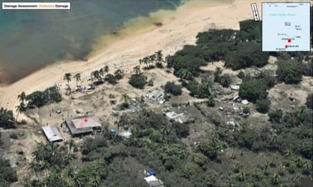 Aerial images show damage on Fonoifua Island, Tonga, after the eruption of Hunga Ha’apai volcano.