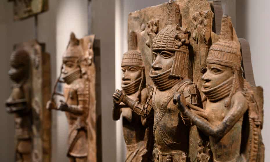 Benin Bronzes on display at the British Museum in London