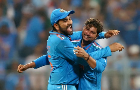 Yadav and Rohit celebrate as Chapman is the latest to be caught by Jadeja!