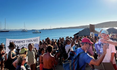People demand access to beaches in Marcello and Krios on the island of Paros.