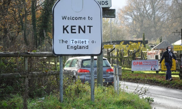 Protesters defaced the Kent roadside signs overnight.