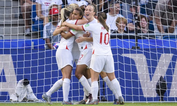 England players celebrate after a goal against Norway
