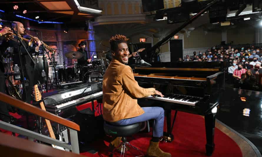 Piano man ... Batiste on The Late Show with Stephen Colbert.