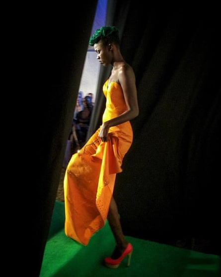 Model backstage during Dakar fashion week, June 2016