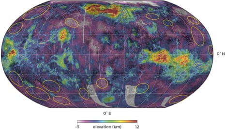 The location of lava plains on Venus.