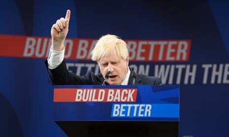 Boris Johnson delivers a speech at the Conservative party conference in Manchester