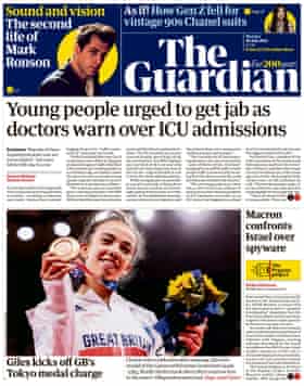 Guardian front page, Monday 26 July 2021