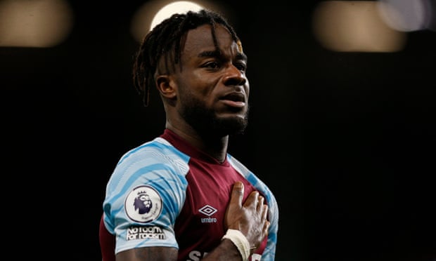 Maxwel Cornet reacts after Burnley’s game at home to Everton in April.