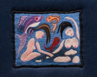 Ray Materson. Sirens and Fishes, 1993. Sock threads. 3¼x5 inches.