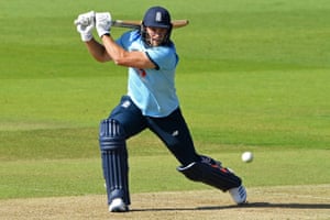 England’s David Willey plays a shot for four.