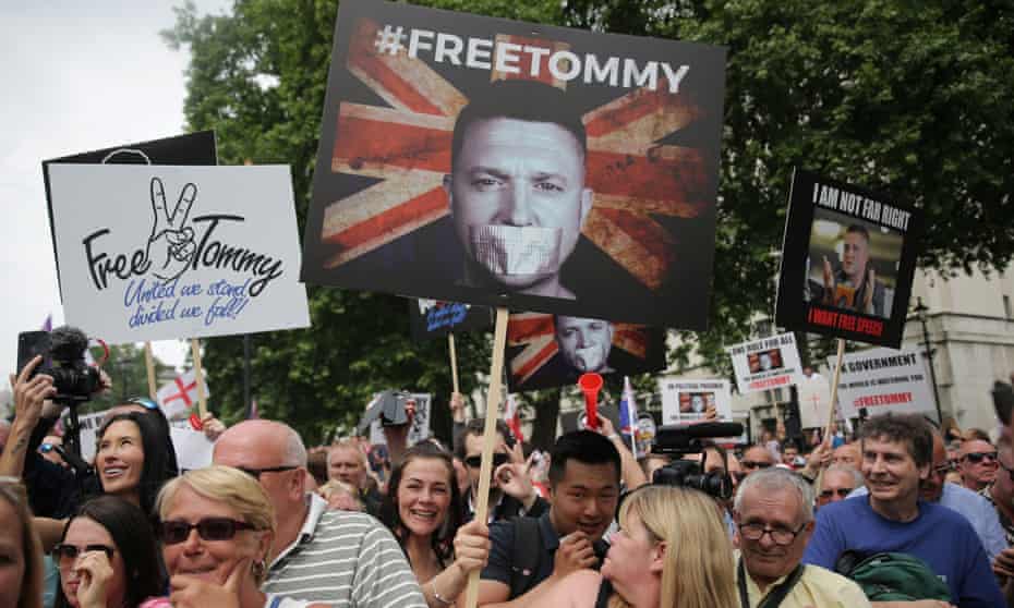 Supporters of Tommy Robinson protest in central London in June after he was jailed for contempt of court