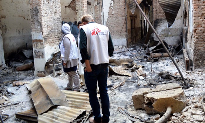 MSF staff search the medical facility destroyed in a US airstrike in Kunduz.