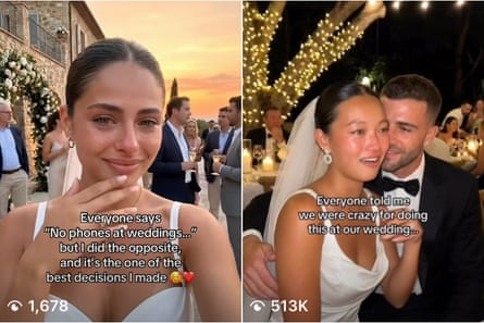 Two Instagram posts of crying brides
