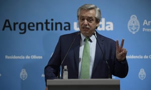 Argentina’s president, Alberto Fernandez, addresses the nation on Thursday night.