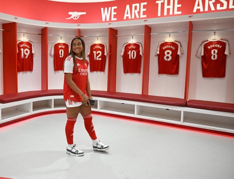 Olivia Smith in the Arsenal dressing room at the Emirates Stadium