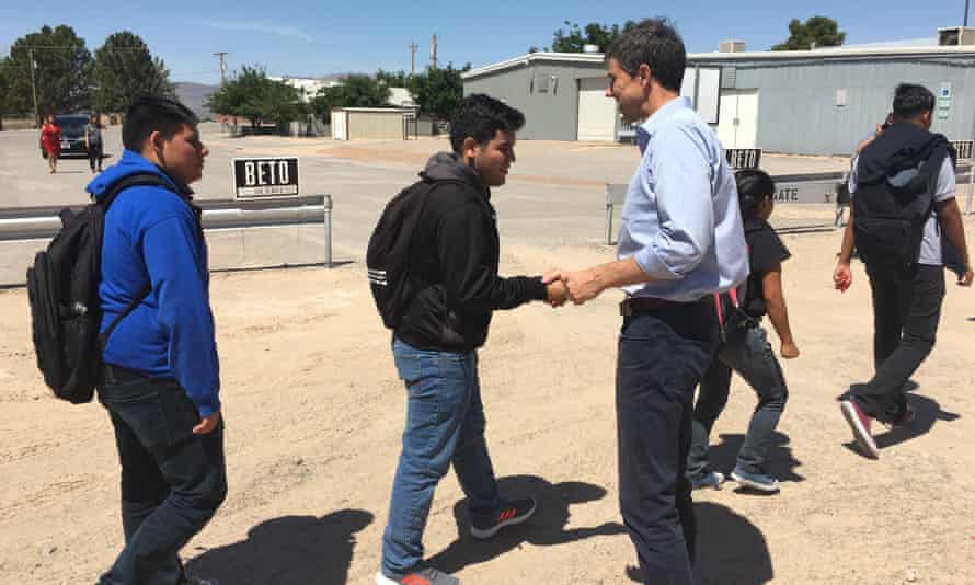 Beto O’Rourke greeted Fort Hancock high school students in Hudspeth county.