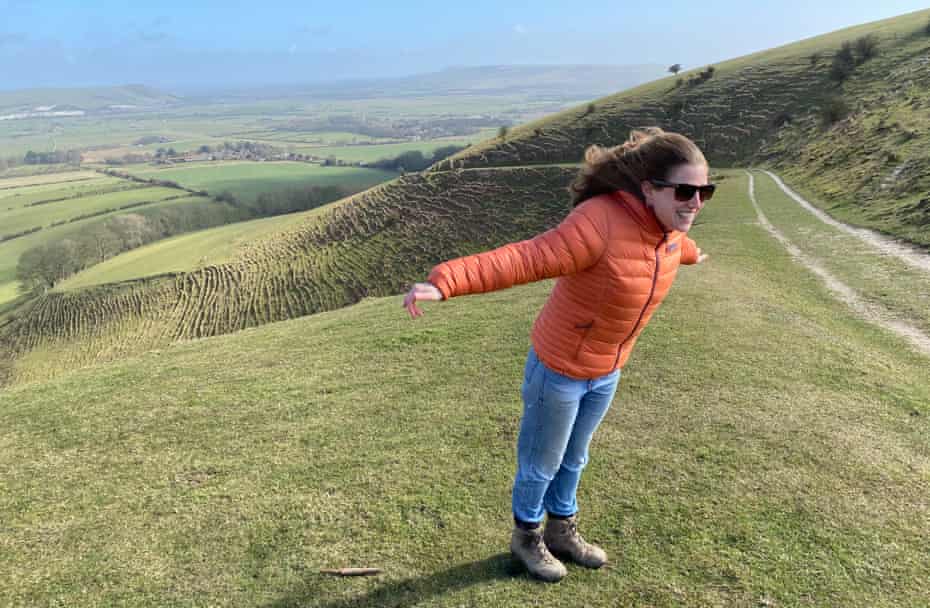 Holly Tuppen attempts lift off on the South Downs.