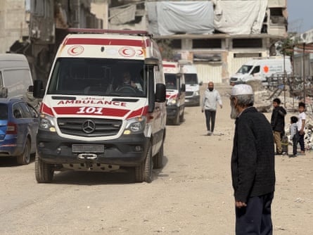 Ambulance carrying patients to be evacuated through the Rafah crossing in March.