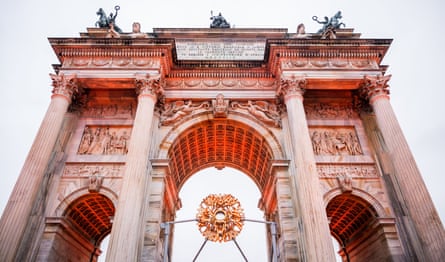 View of the Arco della Pace (Arch of Peace) where the Olympic flame will be lit after the 2026 Milano Cortina opening ceremony