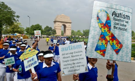 School children participate in a march in Delhi on World Autism Awareness Day, on 9 April.