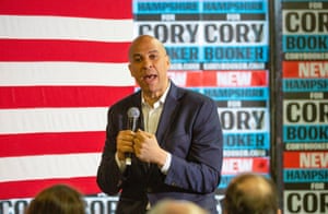 Cory Booker addresses voters at a campaign stop in Lebanon, New Hampshire.
