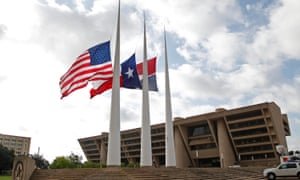 Five Police Officers Killed During Anti-Police Brutality March In DallasDALLAS, TX - JULY 8: Flags fly at half mast at Dallas City Hall following the fatal shootings of five police officers on July 8, 2016 in Dallas, Texas. Micah Xavier Johnson has been identified as the suspected sniper in the fatal shooting of five police officers, and injuring seven more at a Black Lives Matter demonstration held on July 7, 2016 in Dallas, Texas. (Photo by Stewart F. House/Getty Images)